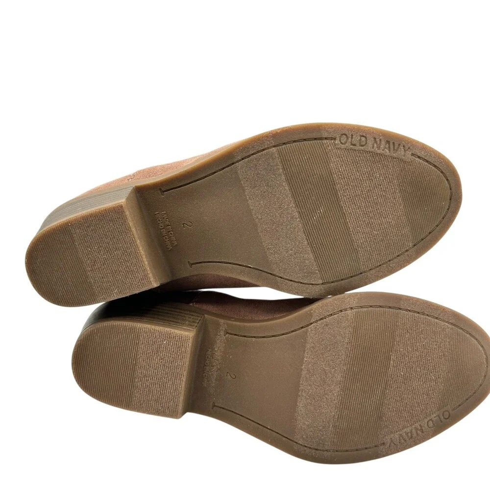 Old Navy Girls Tan Suede Rear Zip Stacked Block Heel Ankle Booties Size 2